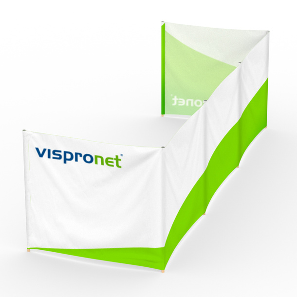 Mobile wind and privacy screen, width 500 cm with U-shaped adjustable configuration
