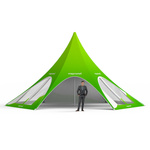 Star tent with 5 walls: 4 walls with arched windows, wide & 1 full wall