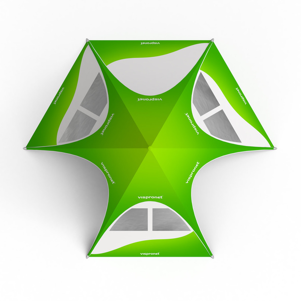 Star tent with 4 walls: 3 walls with trapezoidal windows and 1 solid wall - view from above