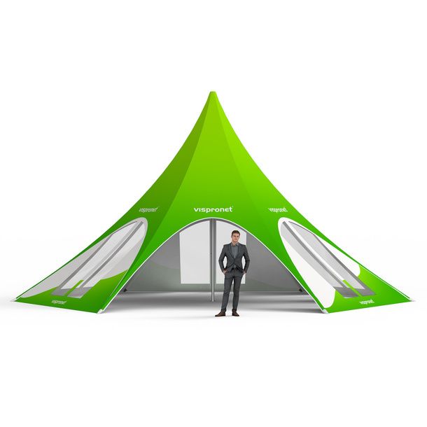 5-sided star tent: 5 walls with arched windows, narrow