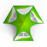 Star tent with 4 walls: 3 walls with trapezoidal windows and 1 solid wall - view from above