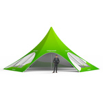 Star tent with 5 walls: 4 walls with arched windows, wide & 1 full wall
