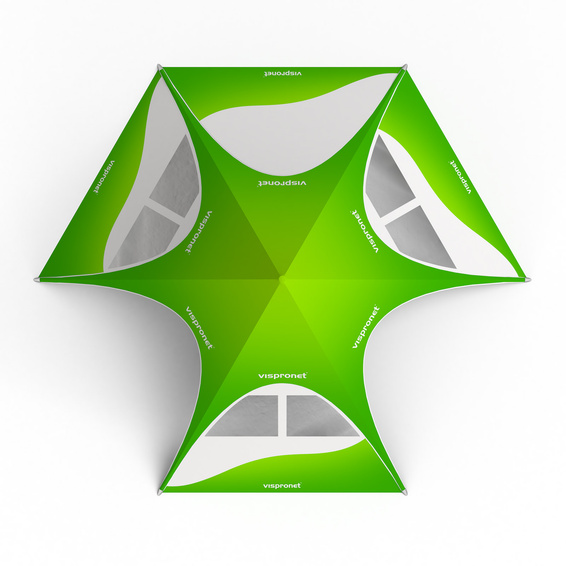 Sternzelt mit 4 Wänden: 3 Wänden mit Trapezfenstern und 1 Vollwand - Ansicht von oben