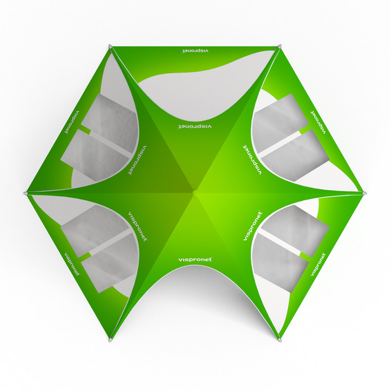 Sternzelt mit 5 Wänden: 4 Wände mit Bogenfenstern, breit & 1 Vollwand - Ansicht von oben