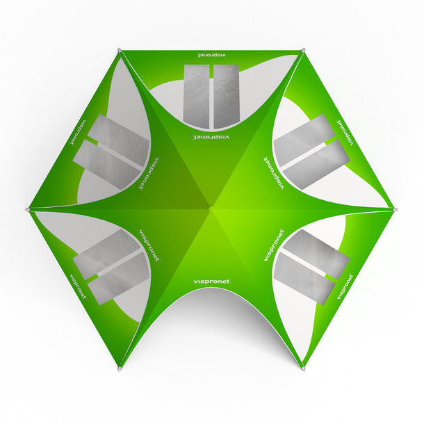 5-sided star tent: 5 sides with arched windows, narrow - view from above