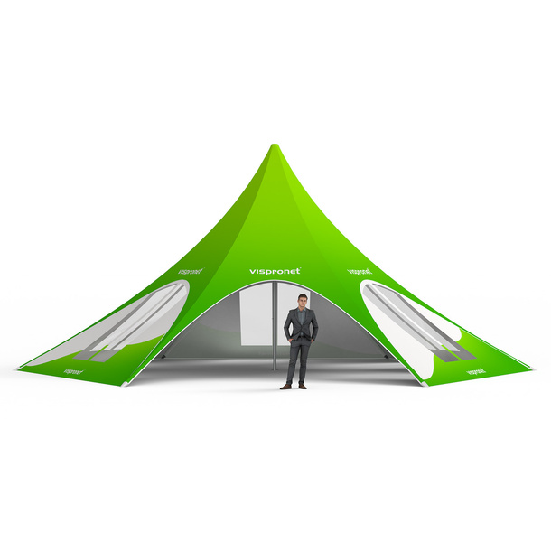 5-sided star tent: 5 walls with arched windows, narrow