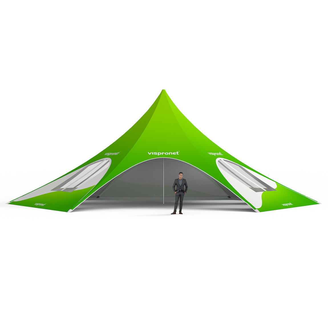 Sternzelt mit 5 Wänden: 4 Wände mit Bogenfenstern, breit & 1 Vollwand 