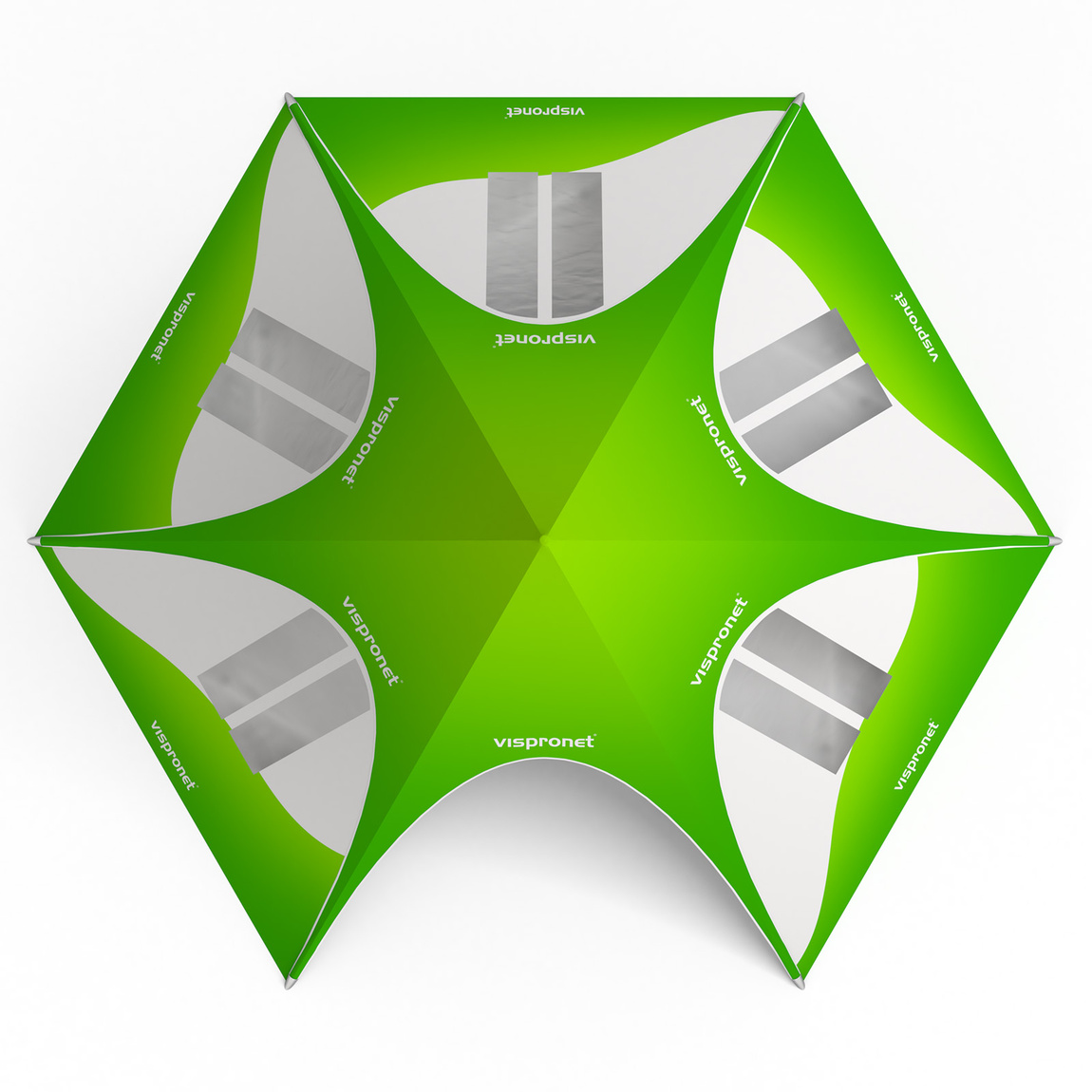 Sternzelt mit 5 Wänden: 5 Wände mit Bogenfenstern, schmal - Ansicht von oben