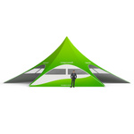 Star tent with 4 walls: 3 walls with trapezoidal windows and 1 solid wall