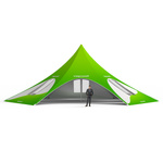 5-sided star tent: 5 walls with arched windows, narrow