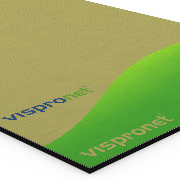 Poster made of aluminum composite panels, gold, corner detail