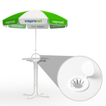 Small umbrella including standing table with umbrella hole drilling, lockable lid