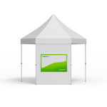 Interchangeable banners in landscape format for tent walls, with printing