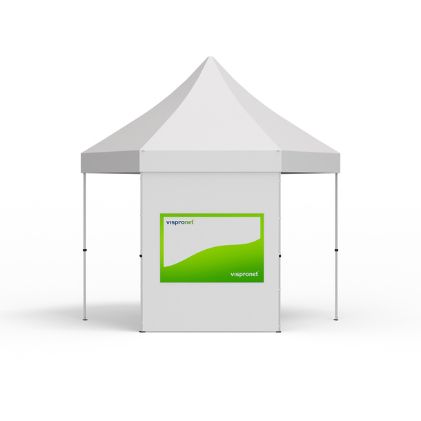 Interchangeable banners in landscape format for tent walls, with printing
