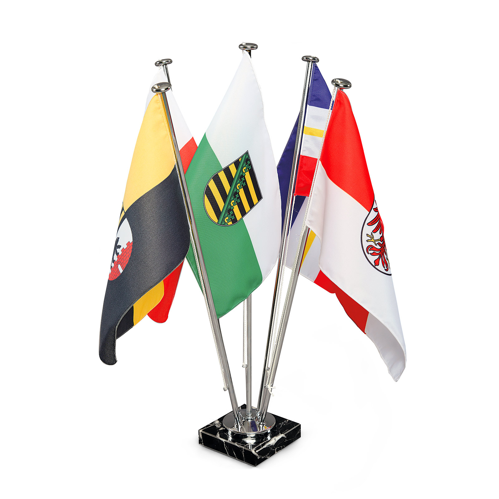 Table flag stand with marble base, 5-fold, including table flags