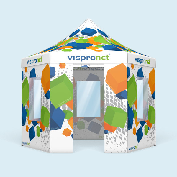 Folding Tent Select Hexagon with Custom-Printed Canopy and Tent Walls