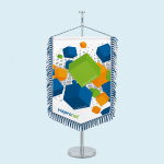 Table banner with white/dark blue loop fringes, size 20 x 30 cm