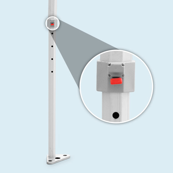 Pass-through height adjustable in 5 increments