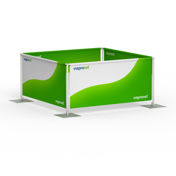 Barrier system with 4 panels, square configuration