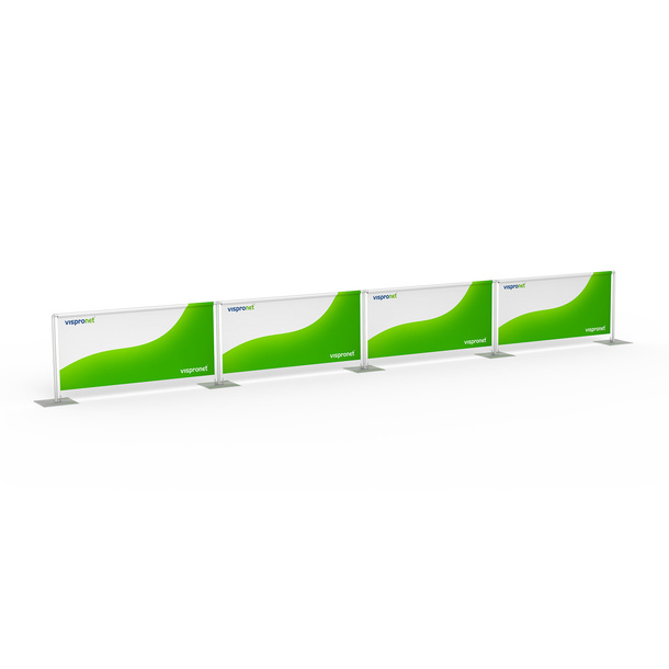 Barrier system with 4 panels, straight configuration