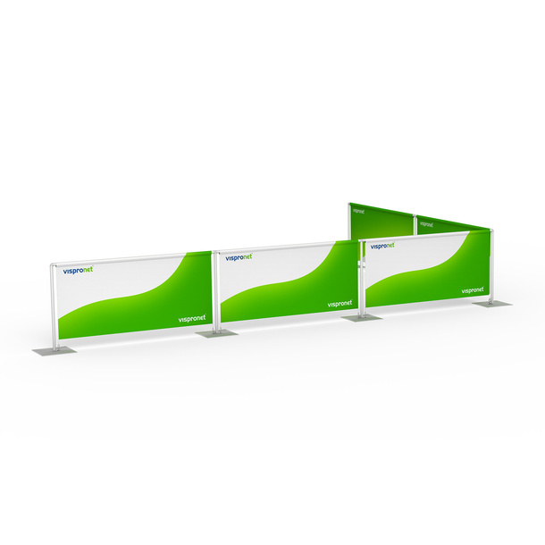Barrier system with 5 panels, L-shaped configuration