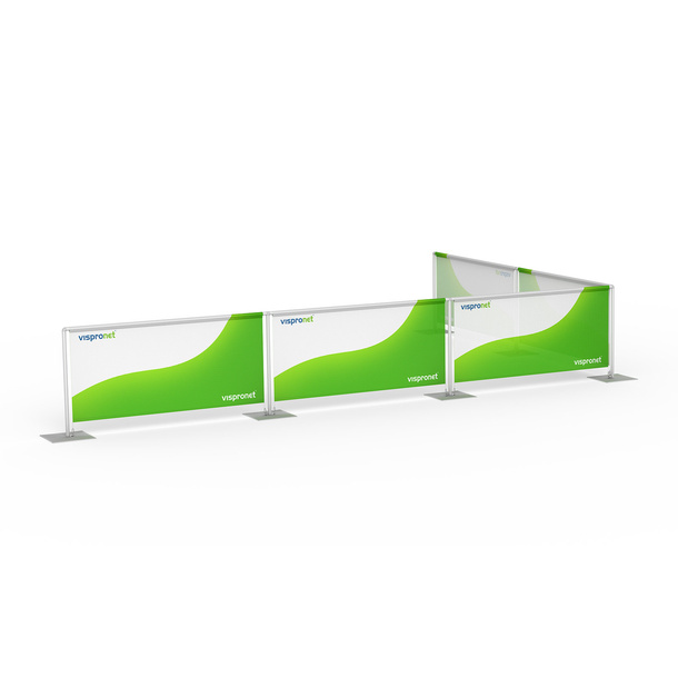 Barrier system with 5 panels, L-shaped configuration
