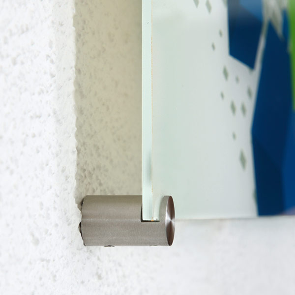 Acrylic glass panel, panel thickness 5 mm, with stainless steel clamp standoffs