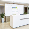 square company sign made of acrylic glass, motif printed in white on the reverse side