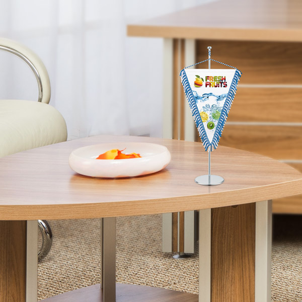 Advertising - pennant with white/dark blue loop fringes