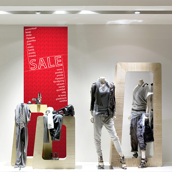 Fabric banner with plastic clamp machines, for window display decoration