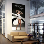 Textile poster with metal hanging rails for furnishing waiting areas