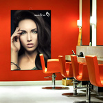 Decorative textile poster with metal edging in the hair salon