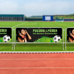 Barrier fences with tarpaulins, used at sporting events