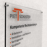 Corporate advertising made of acrylic glass, option: white printing behind colored areas