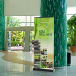 Roll Up Select Black as a decorative display stand in entrance areas