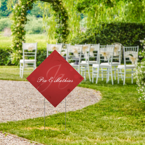 Garden sign for outdoor decoration at weddings or similar events.