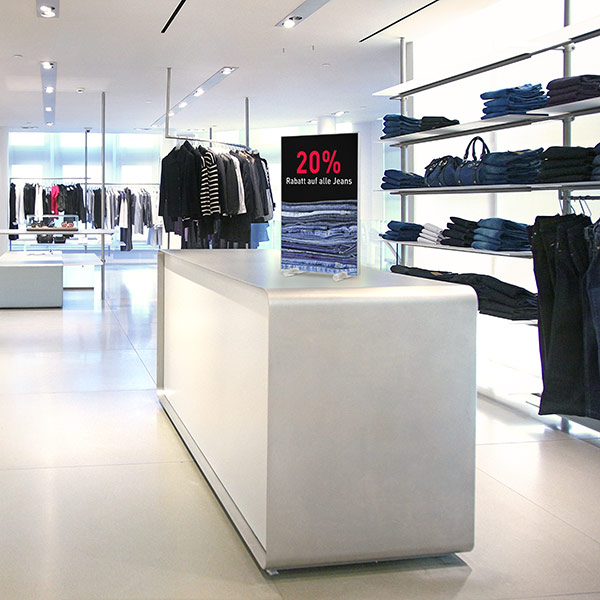 Q-Frame® T as an elegant tabletop display stand for offers and promotions