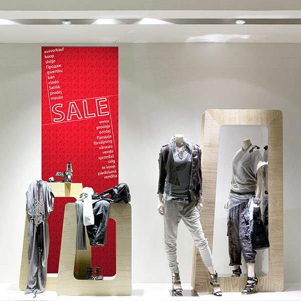 Fabric banner with plastic clamp machines, for window display decoration