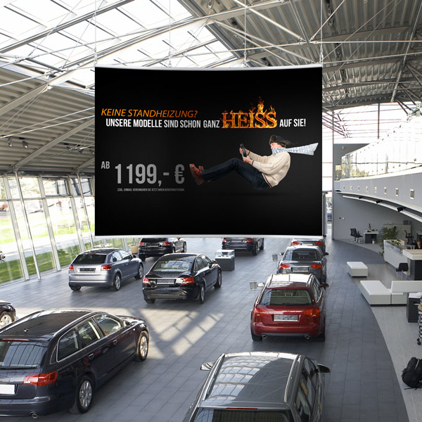 Suspended ceiling banner as large-format advertising medium at the PoS