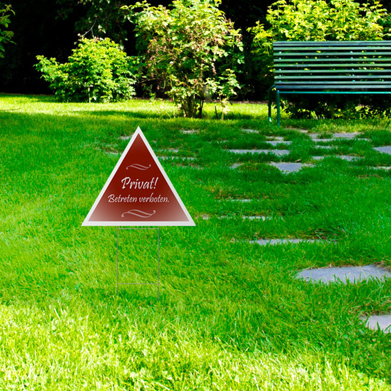 Double-sided printed garden sign - highly visible from all angles