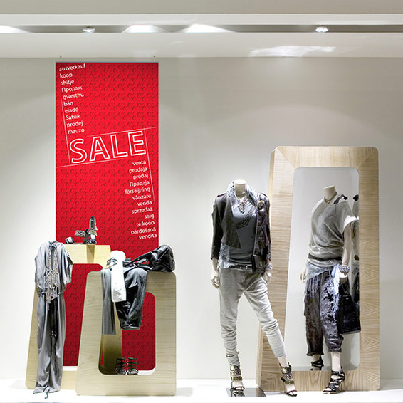 Fabric banner with plastic clamp machines, for window display decoration