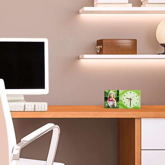 Table clock with dial on the right, custom designed with personal photos