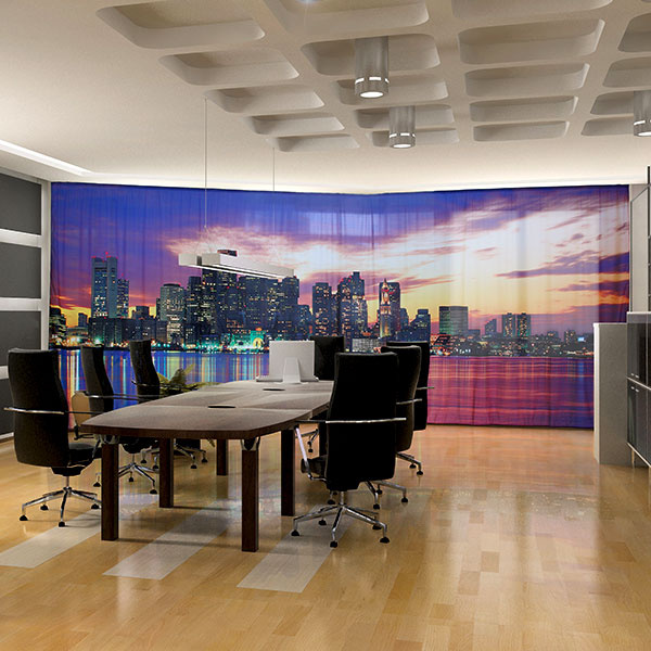 Landscape-format curtain, top edge with curtain heading tape (not gathered)