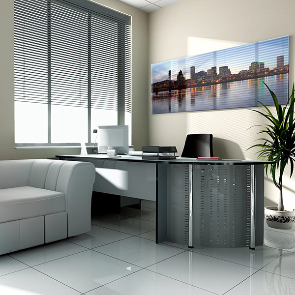 Poster on acrylic glass as wall decoration in the office
