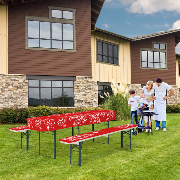 Table cover for beer tables, with beer bench cushions in matching design