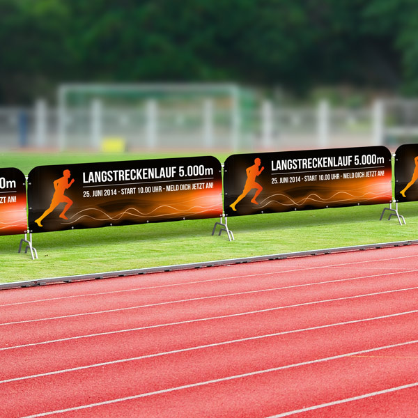 Barrier fence with textile advertising covers
