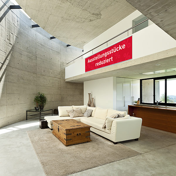 Stoffbanner mit Alu-Klemmschiene für großformatige Aktionswerbung