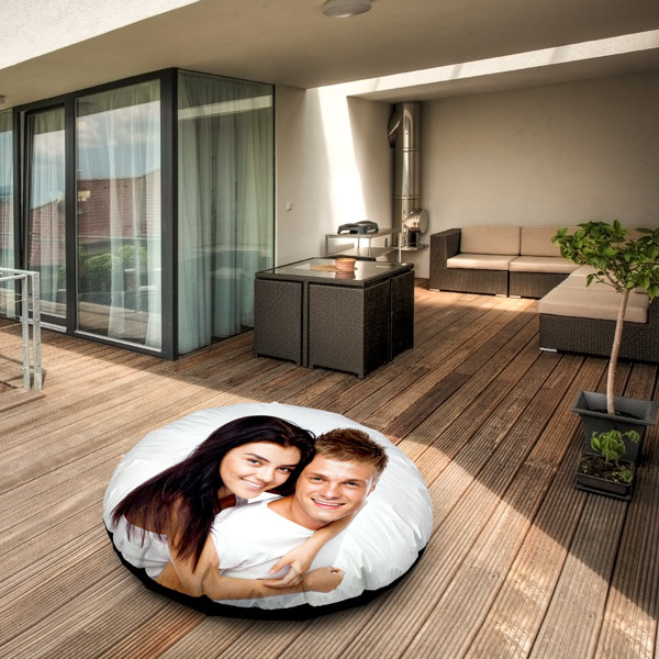 Round bean bag, ø 140 cm, front side printed with a commemorative photo