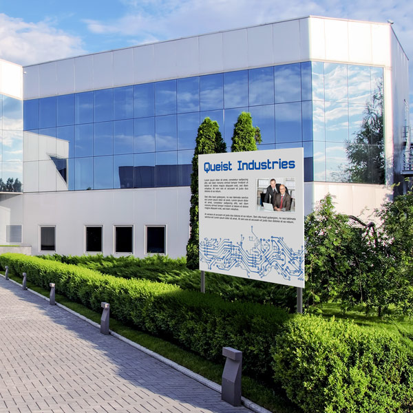 large-format, square company sign, designed for outdoor use