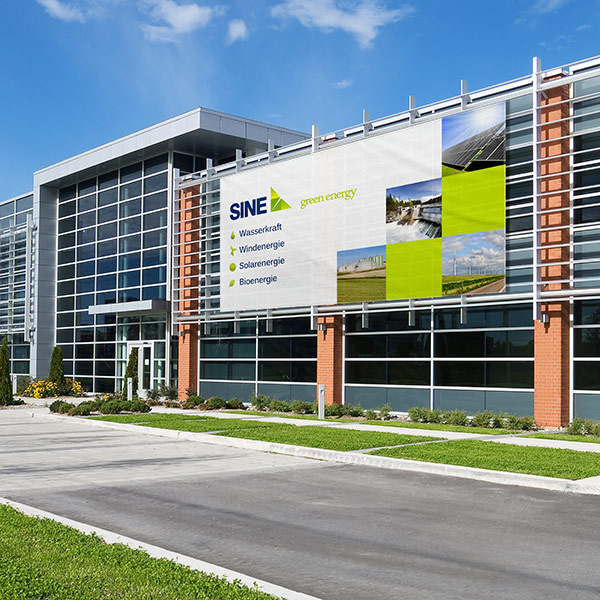 Mesh banner in XXL format as facade advertising